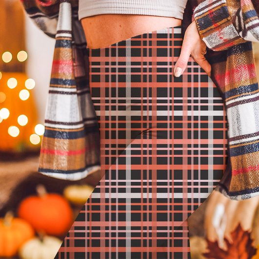 Vet Roze, Sinaasappel en Zwarte Herfst Plaid Leggings