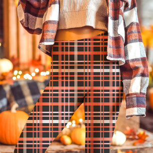 Vet Roze, Sinaasappel en Zwarte Herfst Plaid Leggings