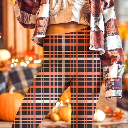 Vet Roze, Sinaasappel en Zwarte Herfst Plaid Leggings
