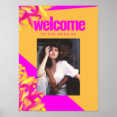 Vet Roze Sinaasappel Foto Bruiloft Welkomstbord Poster (Voorkant)