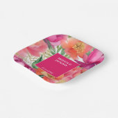 Vet roze sinaasappel pioen elegant bruiloft servie papieren bordje (Gebogen)