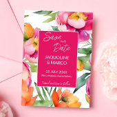 Vet roze sinaasappel zomerbloemen bruiloft sjabloo save the date
