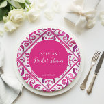 Vet roze Spaans talavera Mexicaans vrijgezellenfee Papieren Bordje<br><div class="desc">Hot Roze magenta Spaans Mexicaans Talavera tegels elegant vrijgezellenfeest monogram bedrukt papier borden sjabloon,  levendige gewaagde kleuren moderne casual typografie gepersonaliseerd vrijgezellenfeest servies,  Mexicaans Spaans Hacienda stijl vrijgezellenfeest levendige kleur gepersonaliseerd papier borden</div>