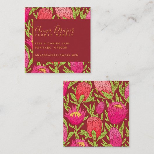 Vet Roze Tropisch Bloemen Vierkant Visitekaartje (Voorkant / Achterkant)