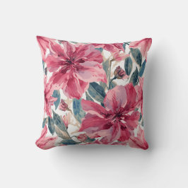 Vet Roze Tropische Botanische Bloemen Patroon Kussen