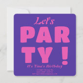 Vet Roze Typografie Let's Party! Stijlvolle verjaa Kaart (Voorkant)