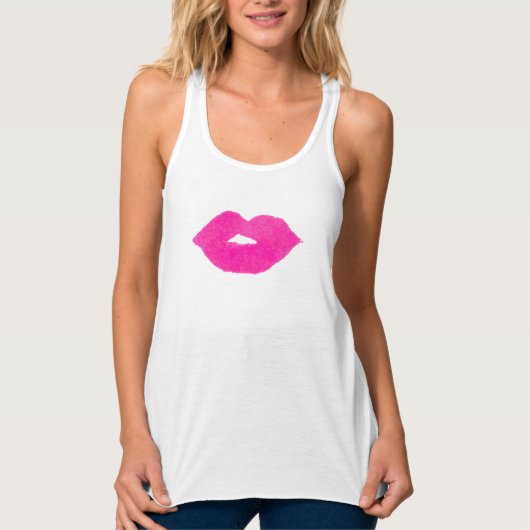 Vet Roze Waterverf Lippen Tanktop (Voorkant)