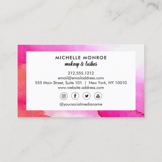 Vet Roze Waterverven Aangepaste tekst Lash Extensi Visitekaartje (Achterkant)
