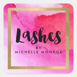 Vet roze Waterverven Lash Extensions Salon Vierkante Sticker