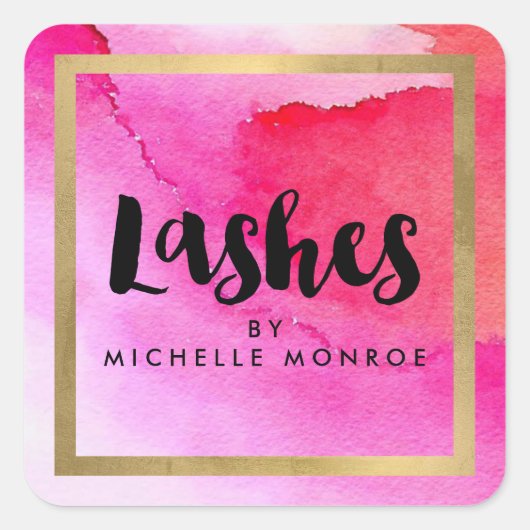 Vet roze Waterverven Lash Extensions Salon Vierkante Sticker (Voorkant)