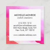 Vet Roze Waterverven Lash Extensions Vierkante Visitekaartje (Achterkant)