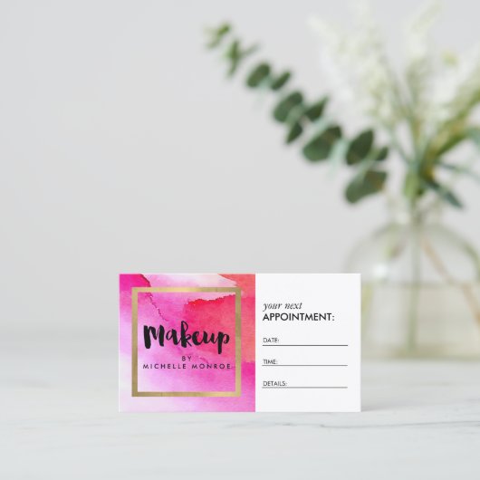 Vet Roze Waterverven Make-up Artiest Afspraak Afsprakenkaartje (Staand voorkant)