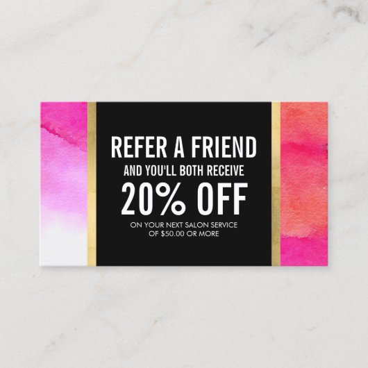 Vet Roze Waterverven Make-up Artiest Referral Kaar (Voorkant)