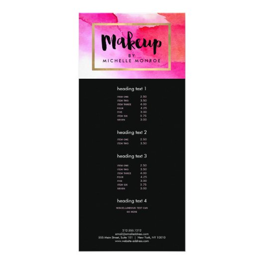 Vet Roze Waterverven Make-up Artist Rack Kaart (Voorkant)