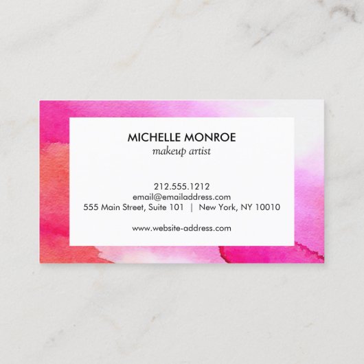Vet Roze Waterverven Make-up Artist Visitekaartje (Achterkant)