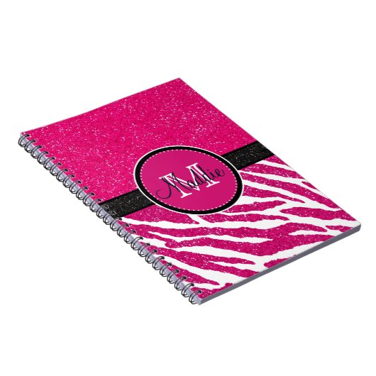 VET ROZE ZEBRA STREPEN NAAM ROZE GLITTER NOTITIEBOEK (Rechterzijde)