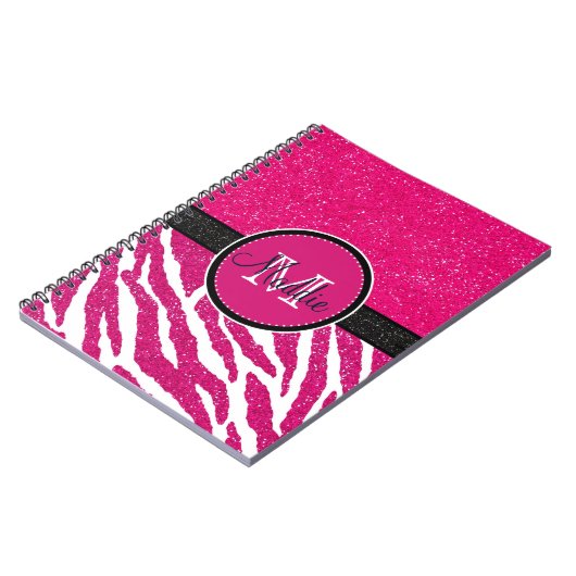 VET ROZE ZEBRA STREPEN NAAM ROZE GLITTER NOTITIEBOEK (Linkerzijde)