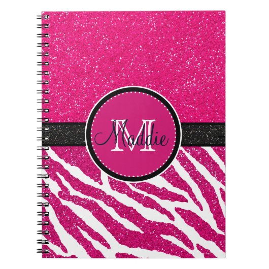 VET ROZE ZEBRA STREPEN NAAM ROZE GLITTER NOTITIEBOEK (Voorkant)