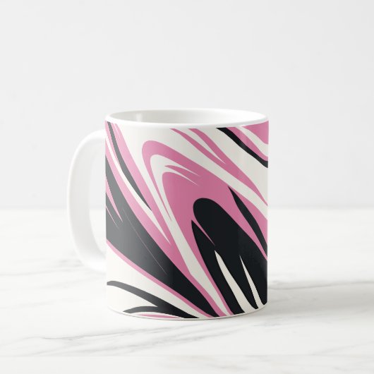 Vet Roze, Zwart en Wit Abstracte Flow Koffiemok (Voorkant links)