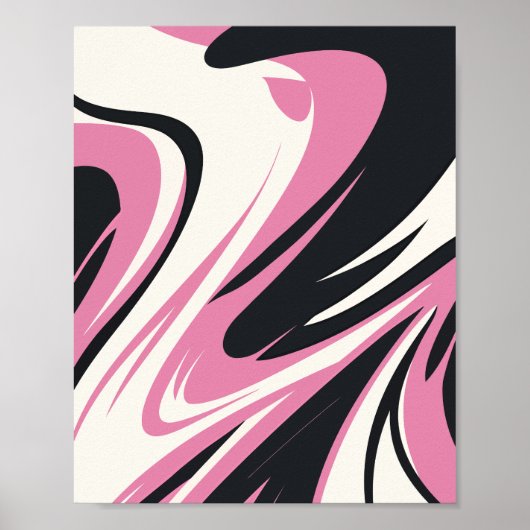 Vet Roze, Zwart en Wit Abstracte Flow Poster (Voorkant)