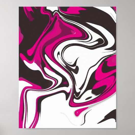 Vet Roze, Zwart en wit Abstracte Swirls Poster (Voorkant)