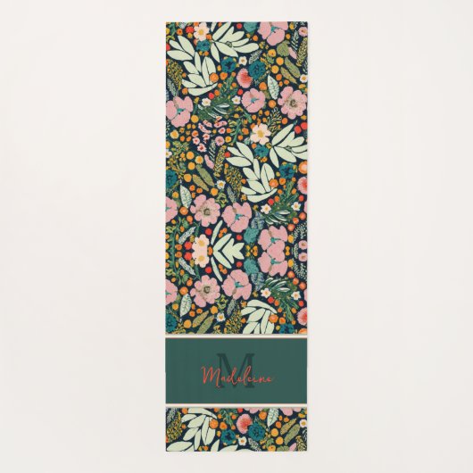 Vet rustiek Tuin Bloemen Patroon Naam Monogram Yogamat (Achterkant)