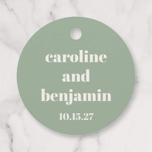 Vet Sage Groen Chique Modern Huwelijk Custom Bedankjes Labels (Achterkant)