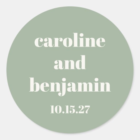 Vet Sage Groen Chique Modern Huwelijk Custom Ronde Sticker (Voorkant)