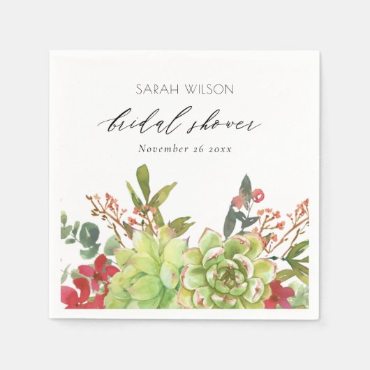 Vet sappige woestijncactus rode bloem bruiloft servet (Voorkant)