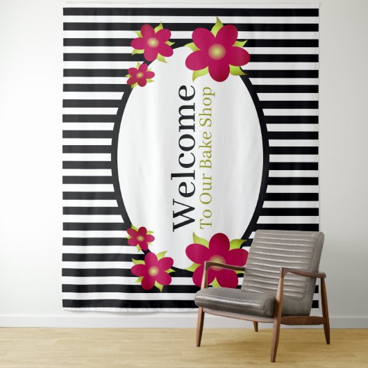 Vet schaaltje Streep en Bloemen Wandkleed (In situ)