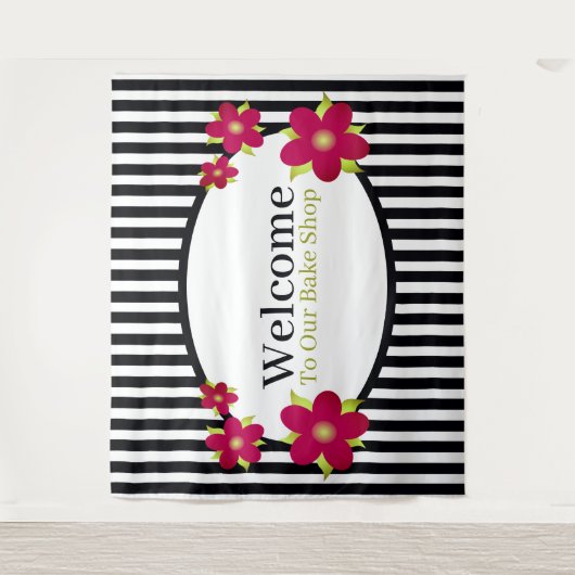 Vet schaaltje Streep en Bloemen Wandkleed (Voorkant)