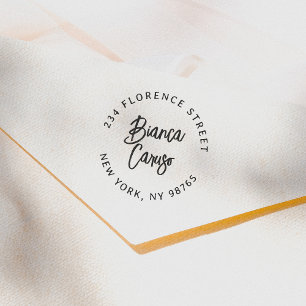 Vet Schrift Letter Naam Ronde Retouradres Rubberstempel