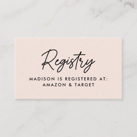 Vet Script Blush Baby shower Registry Informatiekaartje (Voorkant)