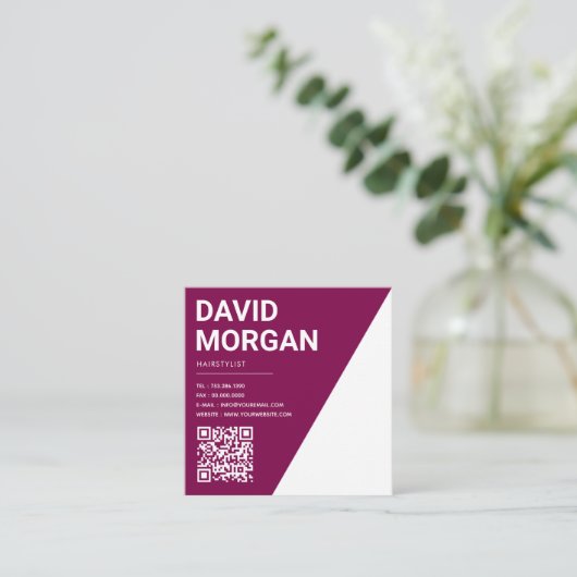 Vet Script Bourgondische QR-code Vierkante Visitekaartje (Staand voorkant)