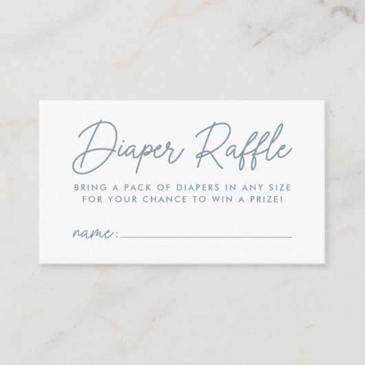 Vet Script Dusty Blue Baby shower Luier Raffle Informatiekaartje (Voorkant)