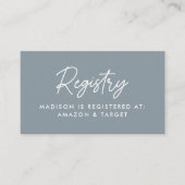 Vet Script Dusty Blue Baby shower Registry Informatiekaartje (Voorkant)