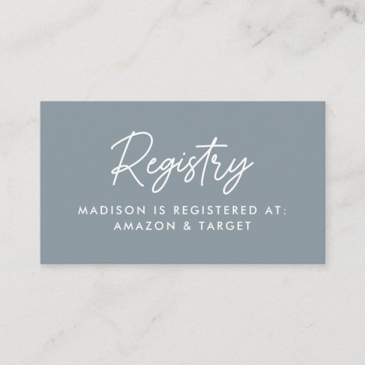 Vet Script Dusty Blue Baby shower Registry Informatiekaartje (Voorkant)