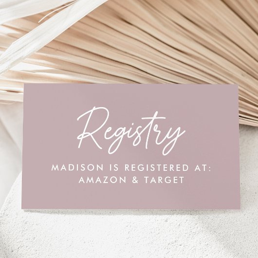 Vet Script Dusty Paarse Baby shower Registry Informatiekaartje