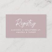 Vet Script Dusty Paarse Baby shower Registry Informatiekaartje (Voorkant)