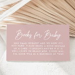 Vet Script Dusty Roos Baby shower Boek Aanvraag Informatiekaartje<br><div class="desc">Leuke,  minimalistische baby shower boek aanvraag kaarten met "Boeken voor Baby" weergegeven in een modern wit script met een stoffige rozen achtergrond. Personaliseer de eenvoudige boekaanvraagkaarten met uw aangepaste tekst hieronder. Het ontwerp komt overeen met ons Oh Baby Script baby shower collectie.</div>