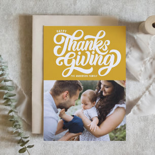 Vet Script Geel Foto Happy Thanksgiving Feestdagen Kaart