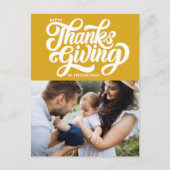 Vet Script Geel Foto Happy Thanksgiving Feestdagenkaart (Voorkant)