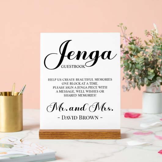 Vet Script Jenga Wedding Guestbook Acryl Bord (Huwelijk)