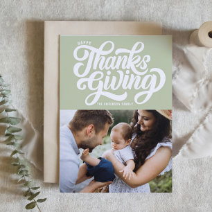 Vet Script Mint Green Foto Happy Thanksgiving Feestdagen Kaart
