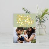 Vet Script Mint Green Happy Thanksgiving-foto Folie Feestdagen Briefkaart (Staand Voorkant)