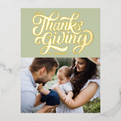 Vet Script Mint Green Happy Thanksgiving-foto Folie Feestdagen Briefkaart (Voorkant)