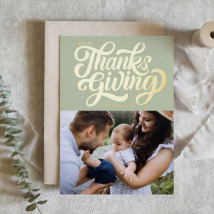 Vet Script Mint Green Happy Thanksgiving-foto Folie Feestdagenkaart