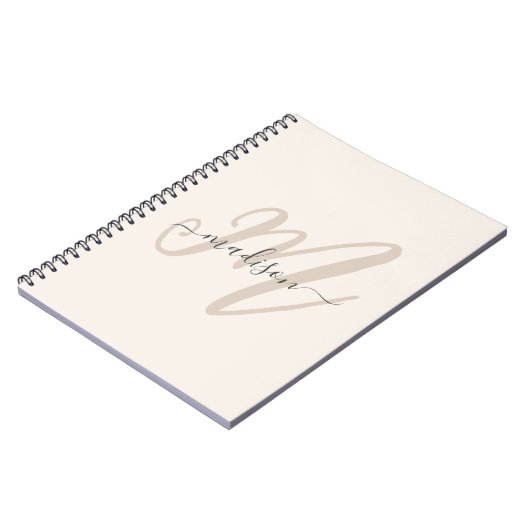 Vet Script Monogram en naam in Beige Notitieboek (Linkerzijde)