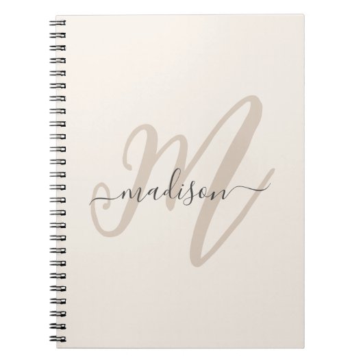 Vet Script Monogram en naam in Beige Notitieboek (Voorkant)