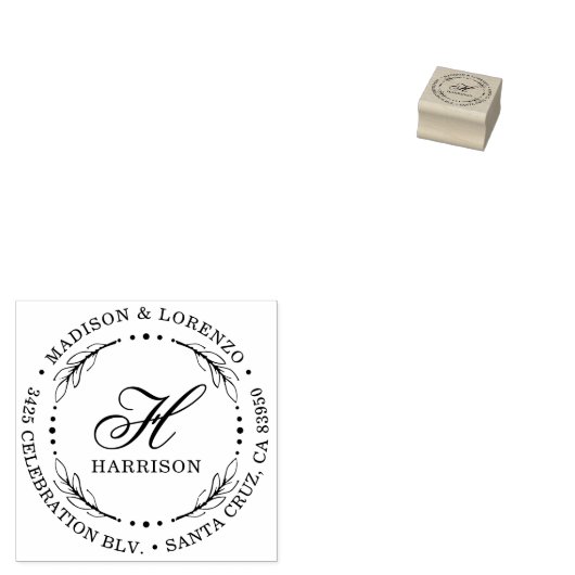 Vet Script Monogram Krans Rond Retouradres Rubberstempel (Gestempeld)